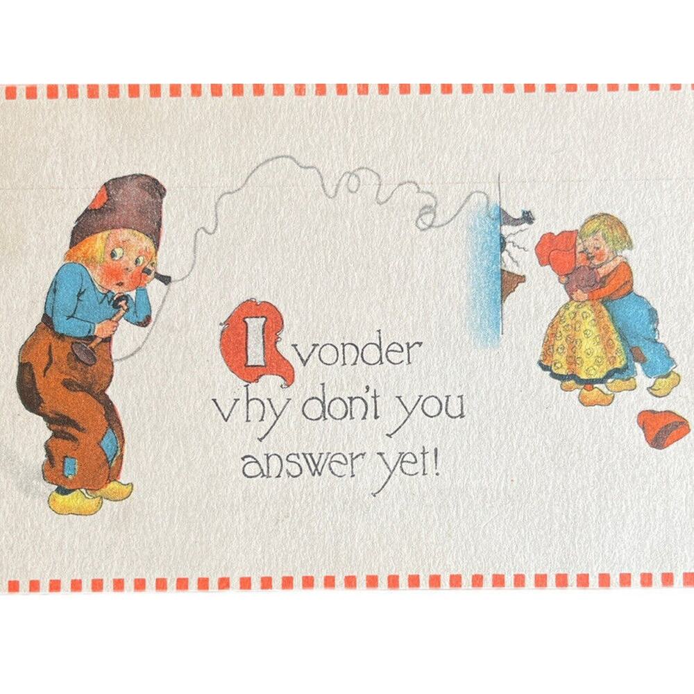 Antique 1913 Ephemera Postcard Humorous Sweet Message Dutch Girl Boy Posted SEE